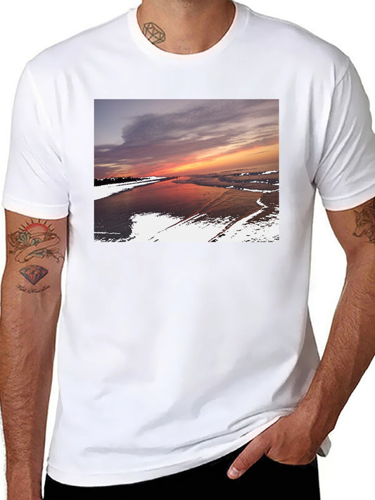 Camiseta Negra con Estampado de Atardecer en la Playa