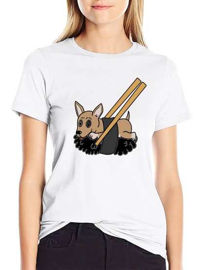 Camiseta Negra Diseño Sushi Perrito Divertido Casual