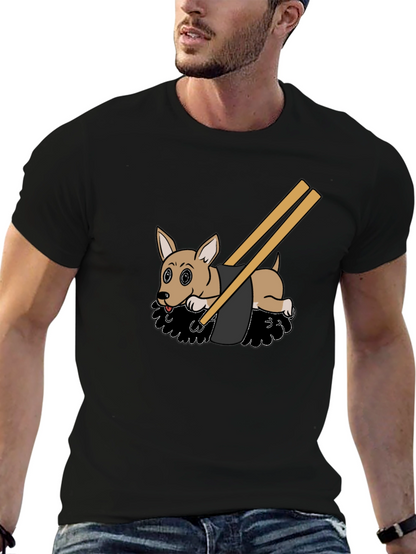 Camiseta Negra Diseño Sushi Perrito Divertido Casual