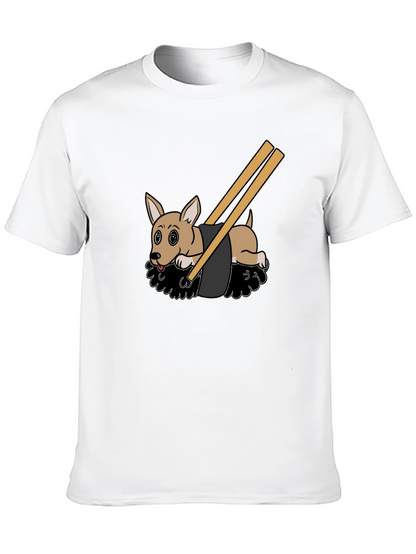 Camiseta Negra Diseño Sushi Perrito Divertido Casual