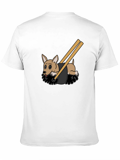 Camiseta Negra Diseño Sushi Perrito Divertido Casual