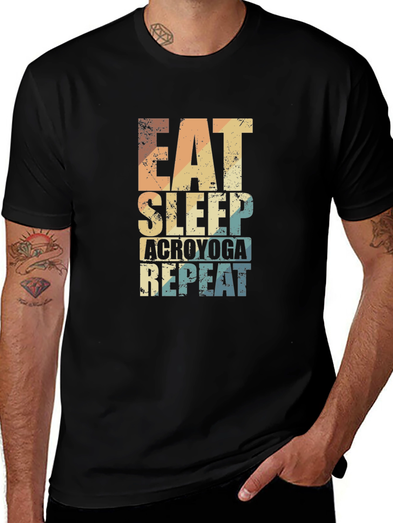 Camiseta Negra Acroyoga: Come Duerme Repite