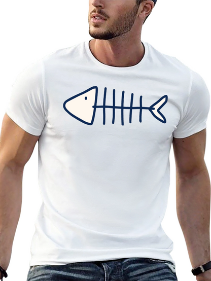 Camiseta Negra con Diseño de Esqueleto de Pescado Azul