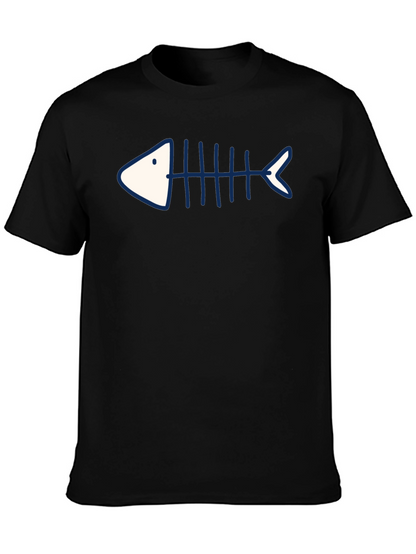 Camiseta Negra con Diseño de Esqueleto de Pescado Azul