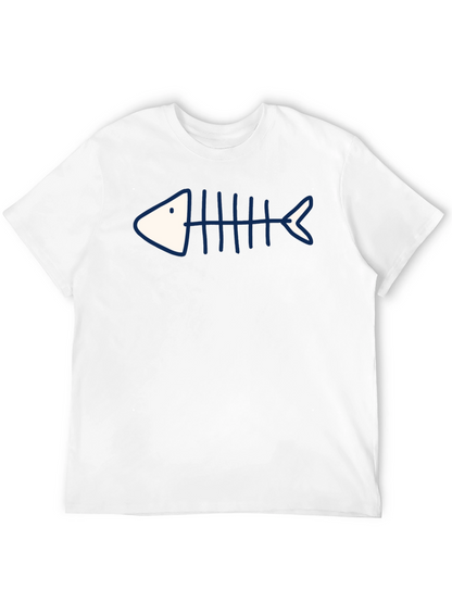 Camiseta Negra con Diseño de Esqueleto de Pescado Azul
