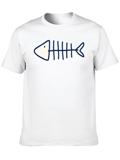Camiseta Negra con Diseño de Esqueleto de Pescado Azul
