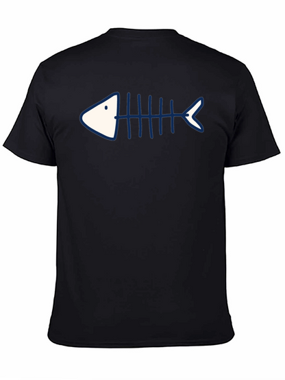 Camiseta Negra con Diseño de Esqueleto de Pescado Azul