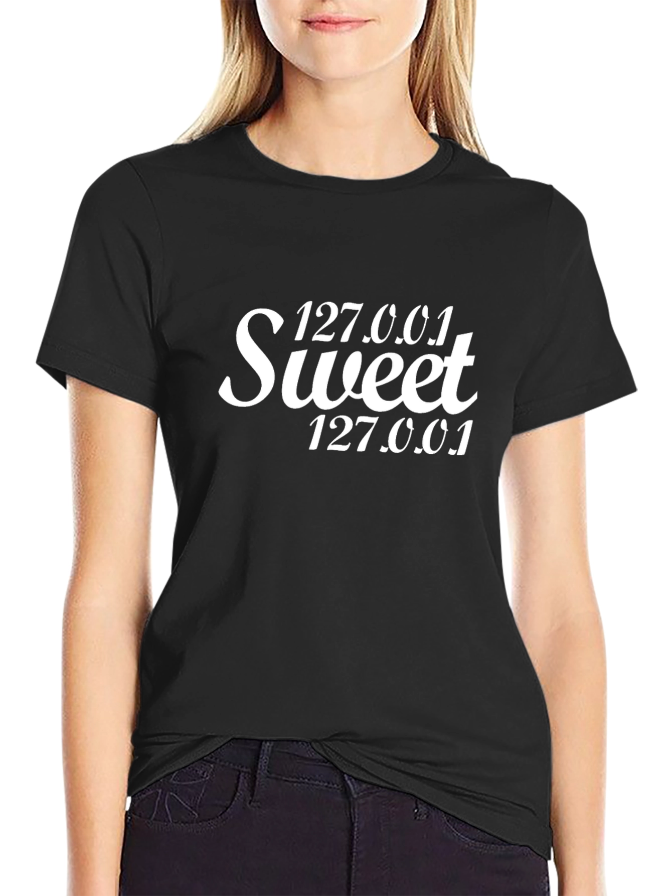 Camiseta Negra Sweet 127.0.0.1 Divertida