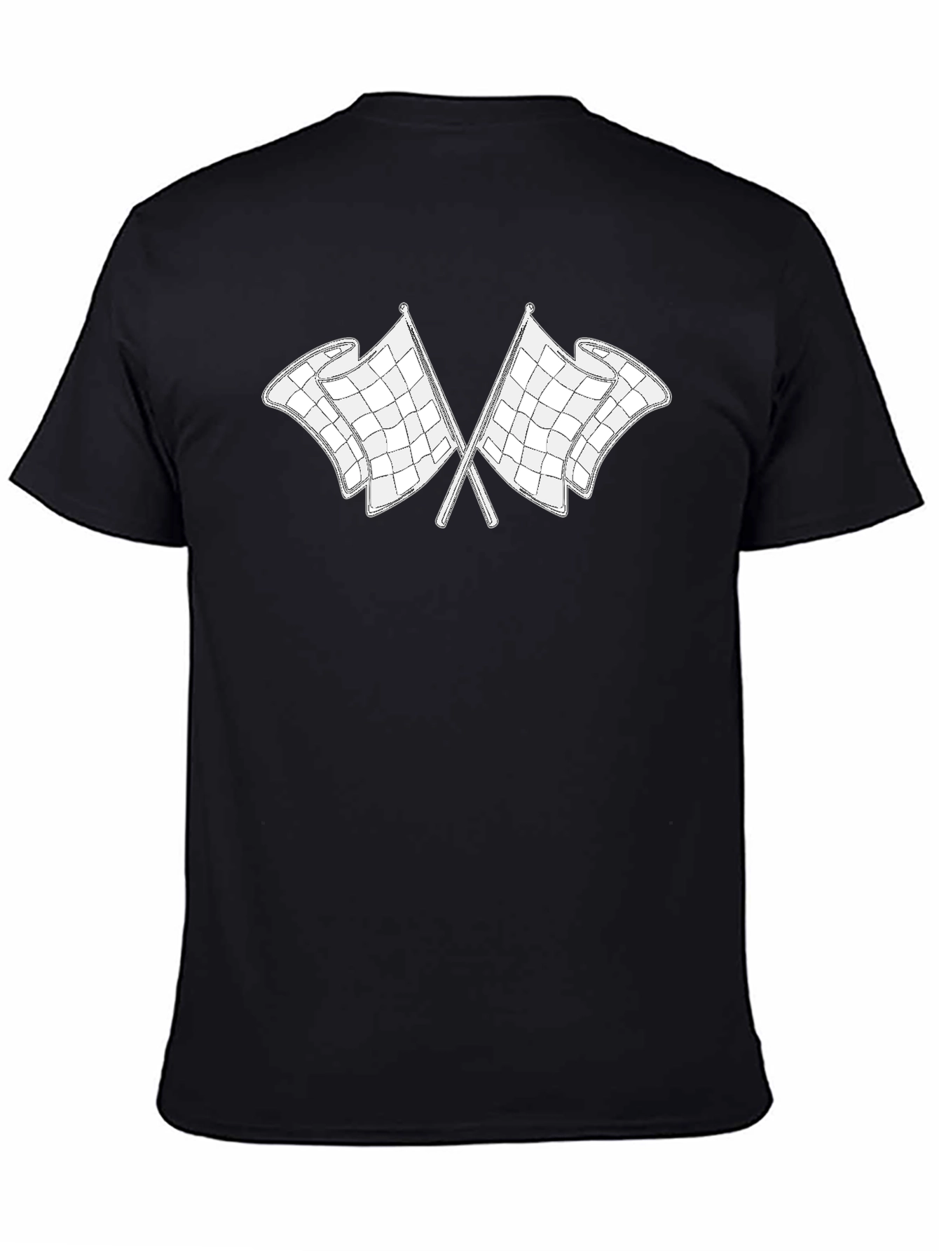 Camiseta Negra con Diseño de Banderas a Cuadros