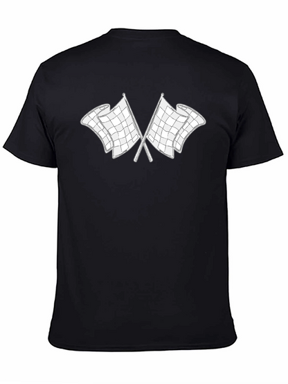 Camiseta Negra con Diseño de Banderas a Cuadros