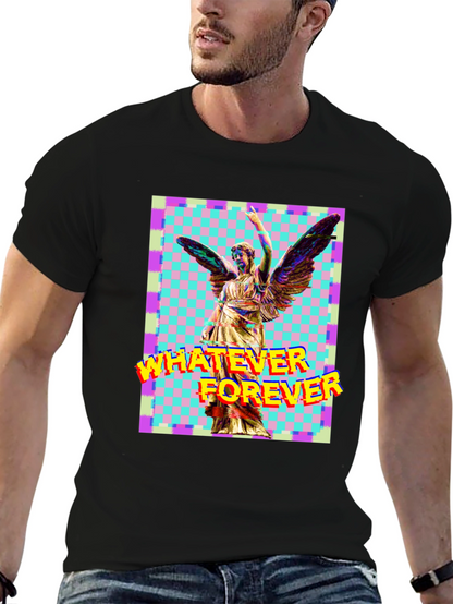 Camiseta Negra con Diseño Artístico de Ángel y Texto