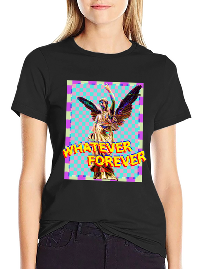 Camiseta Negra con Diseño Artístico de Ángel y Texto