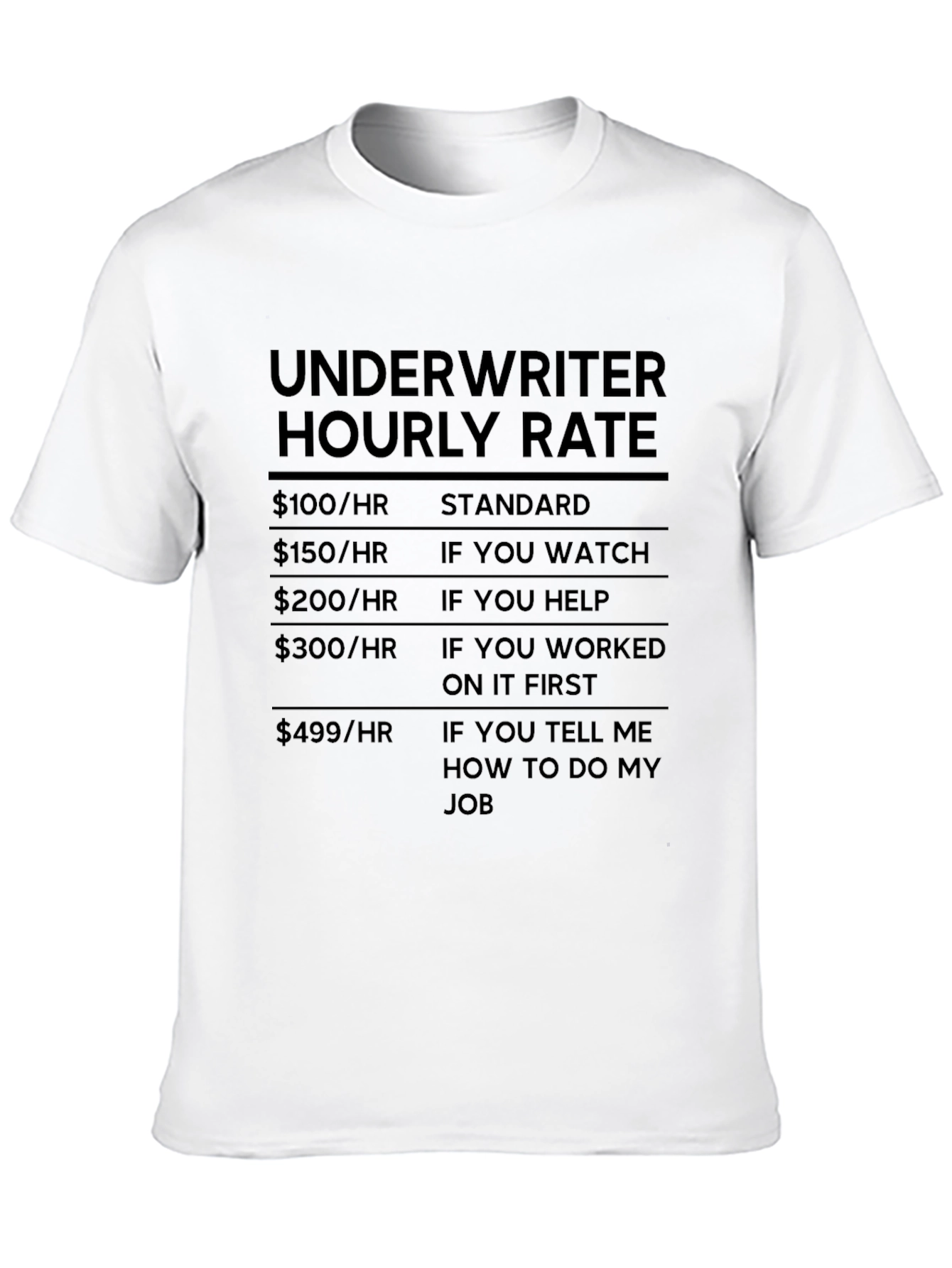 Camiseta Underwriter Hourly Rate - Humor Financiero