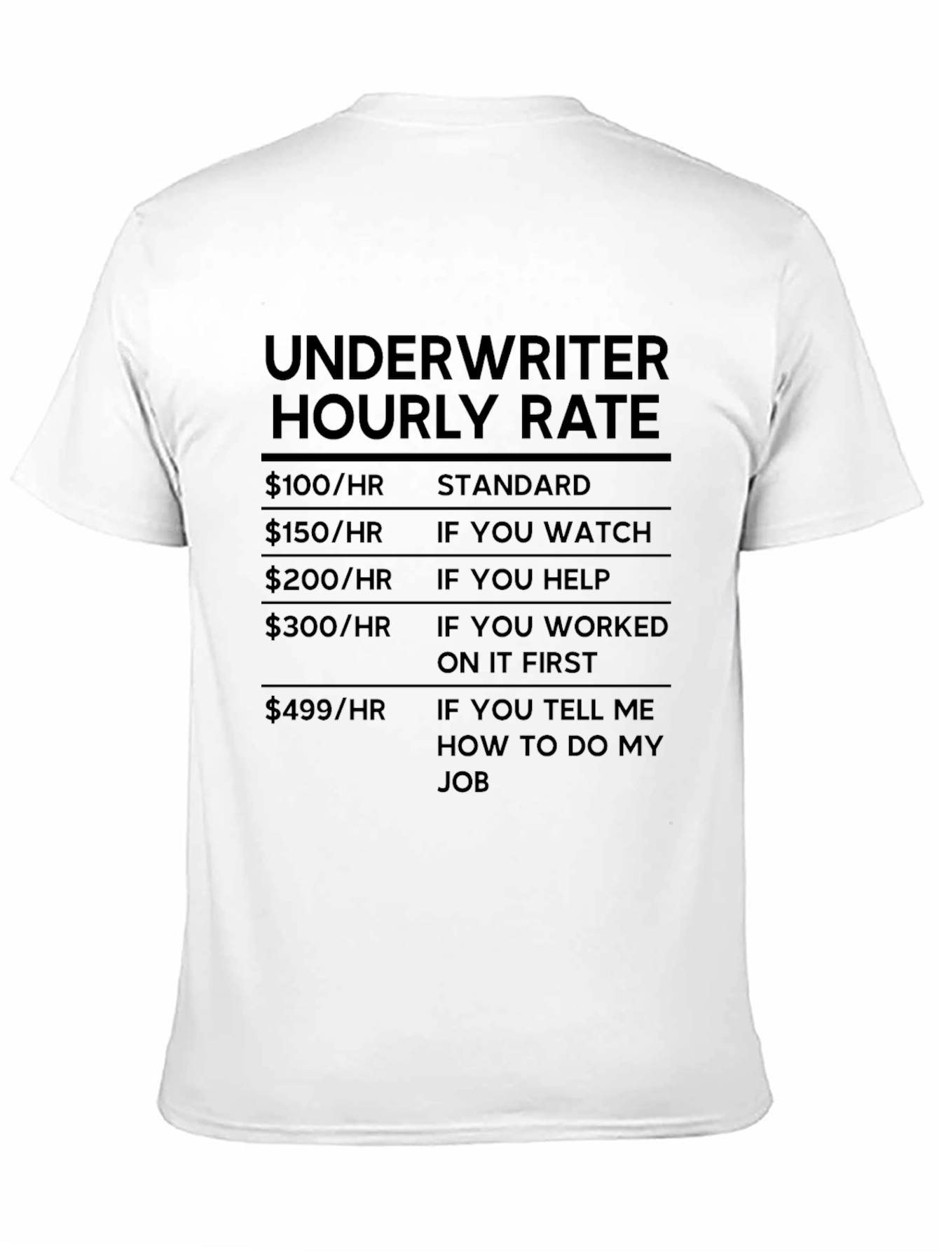 Camiseta Underwriter Hourly Rate - Humor Financiero