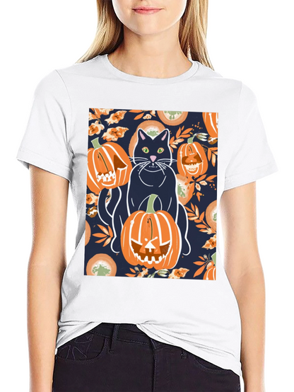 Camiseta Hombre Halloween: Gato y Calabazas