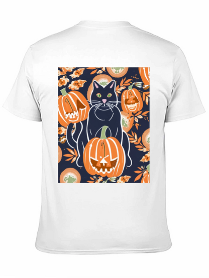 Camiseta Hombre Halloween: Gato y Calabazas