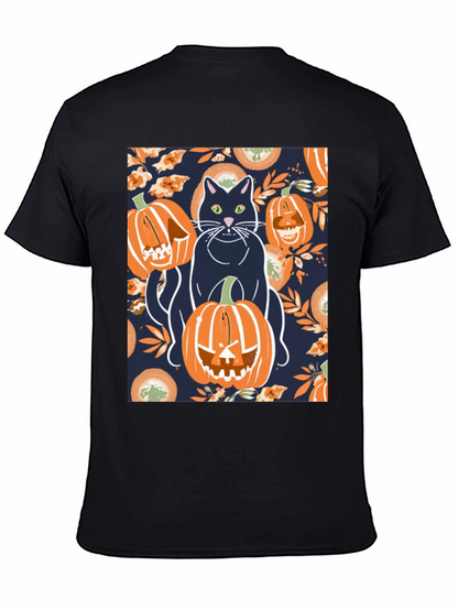 Camiseta Hombre Halloween: Gato y Calabazas