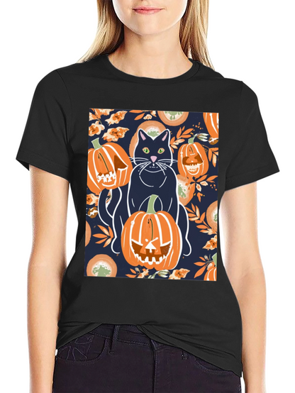 Camiseta Hombre Halloween: Gato y Calabazas