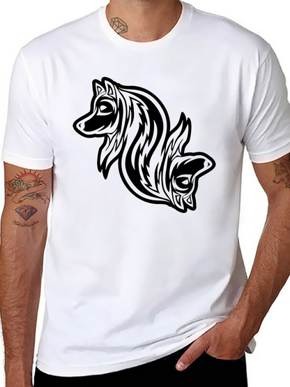 Camiseta Negra con Diseño de Lobos Tribal