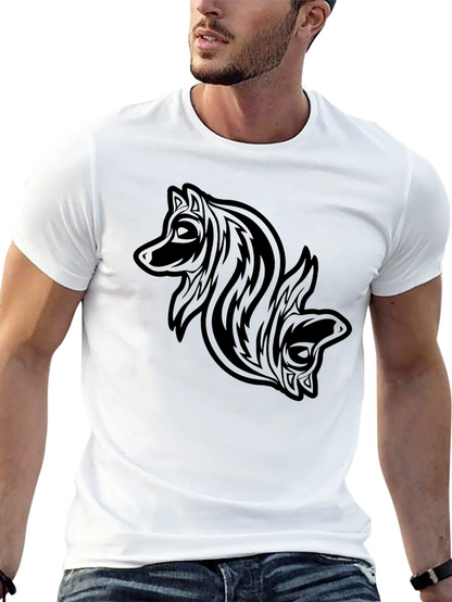Camiseta Negra con Diseño de Lobos Tribal