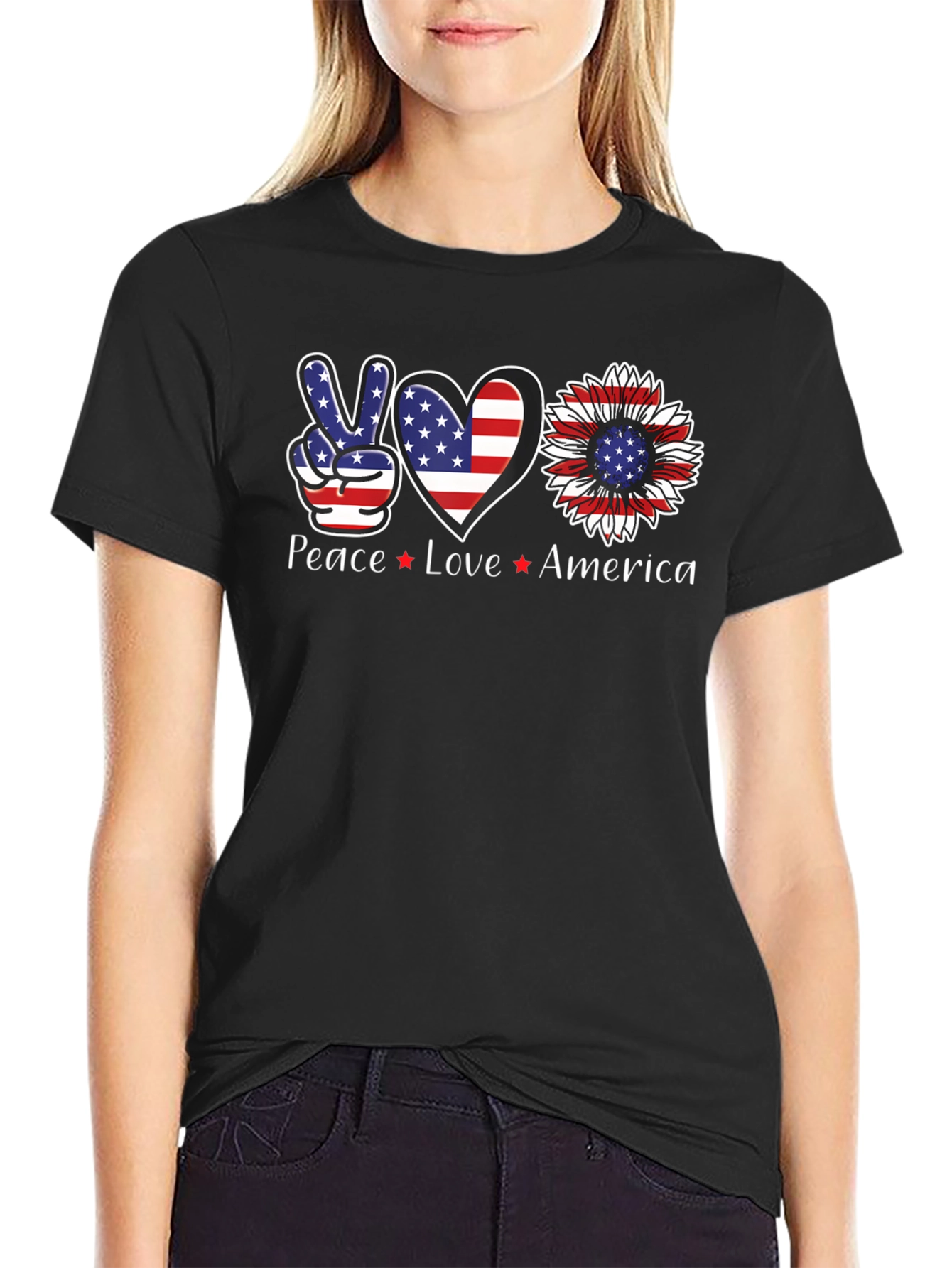 Camiseta Americana: Paz Amor USA