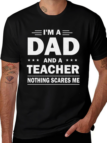 Camiseta Negra Papá y Profesor: ¡Nada me Asusta!