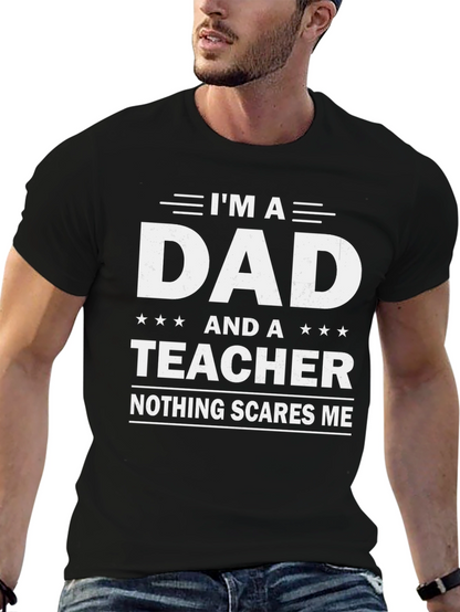 Camiseta Negra Papá y Profesor: ¡Nada me Asusta!