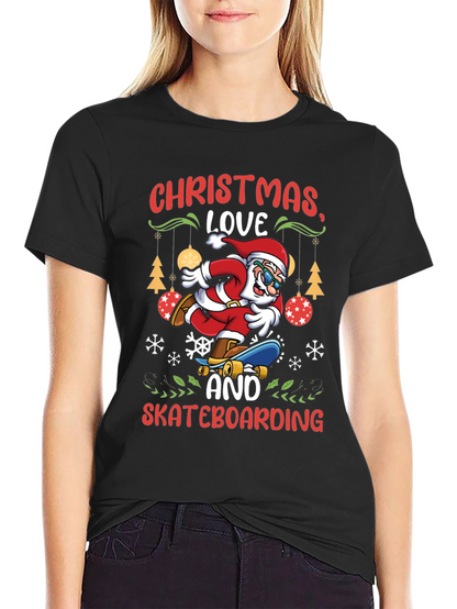 Camiseta Navideña de Santa Skateboarding