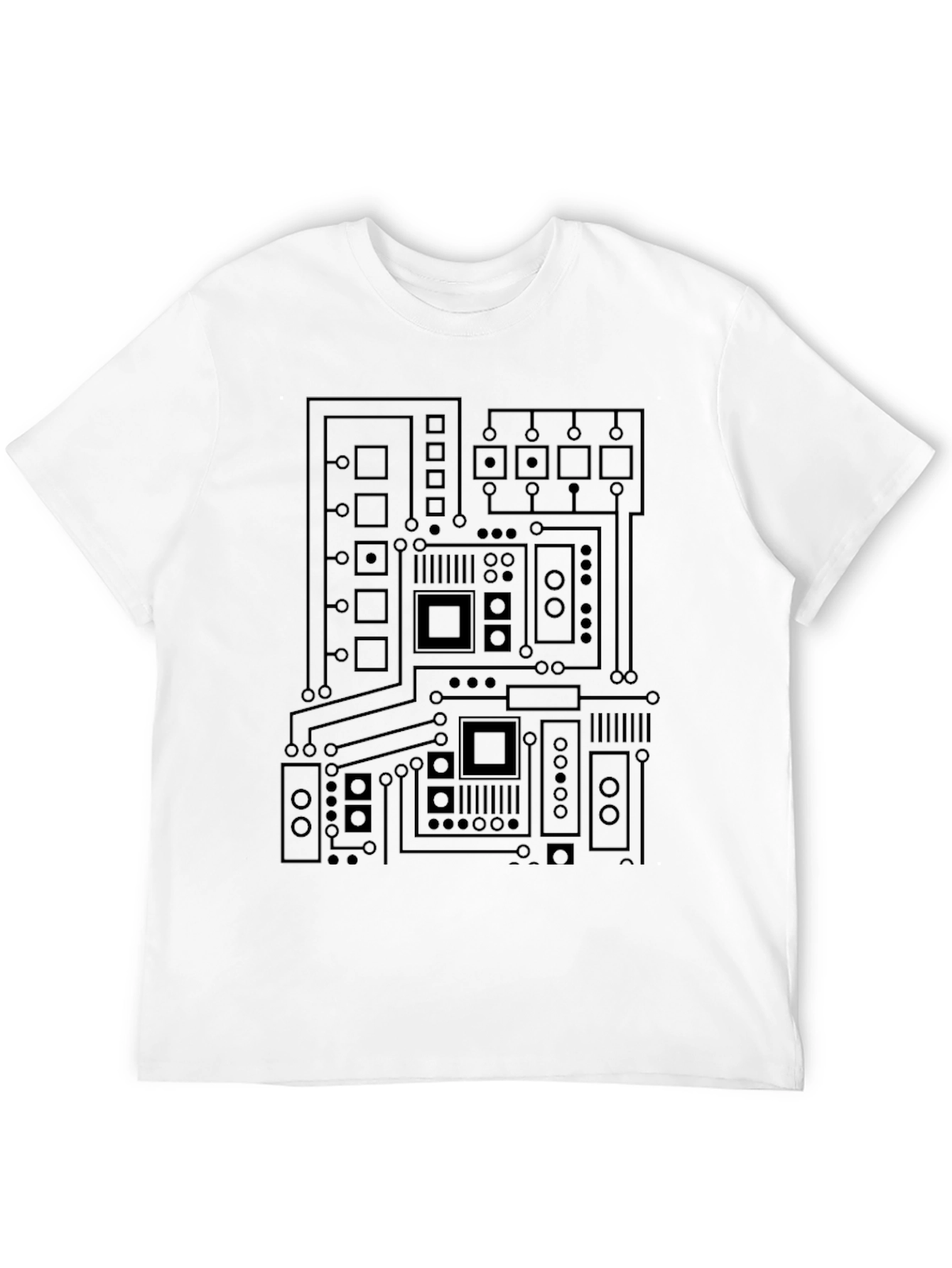 Camiseta Negra con Diseño de Circuito Electrónico