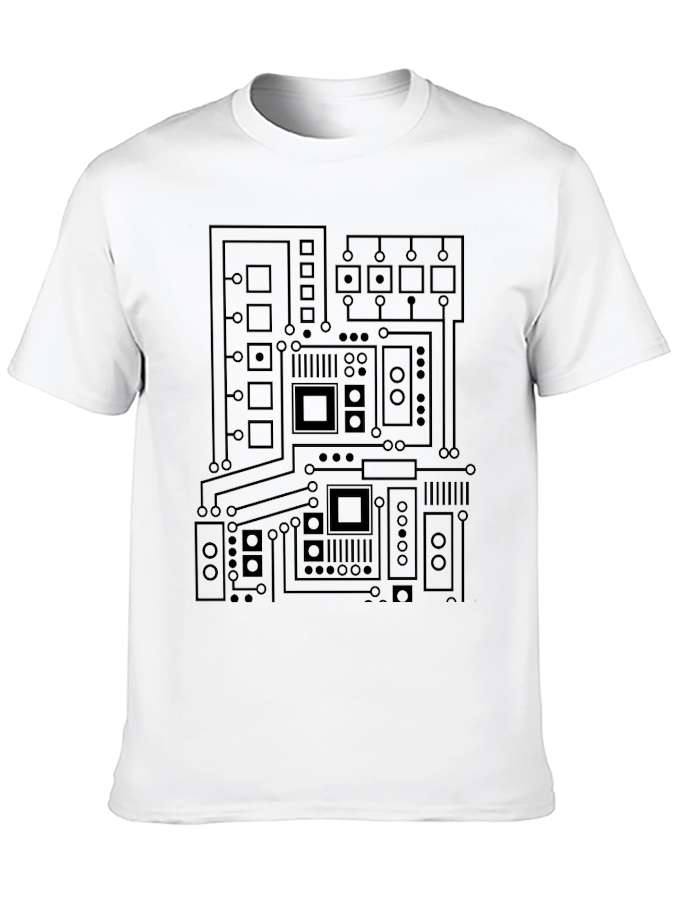 Camiseta Negra con Diseño de Circuito Electrónico