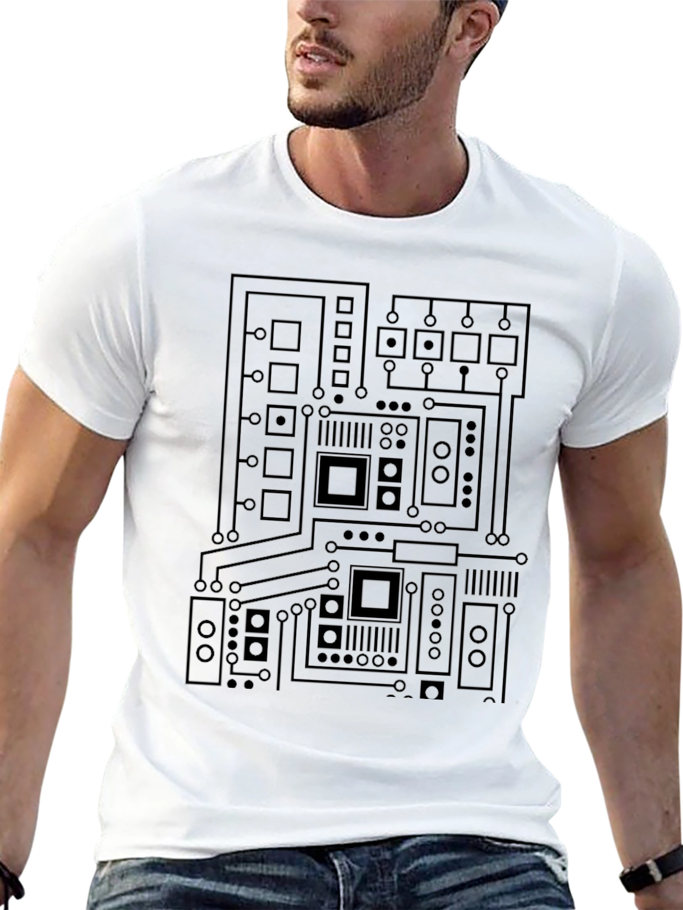 Camiseta Negra con Diseño de Circuito Electrónico