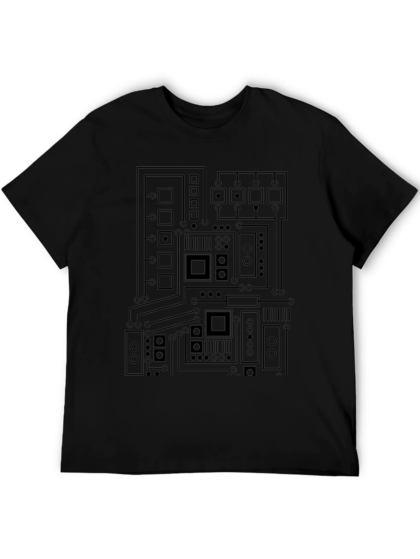 Camiseta Negra con Diseño de Circuito Electrónico