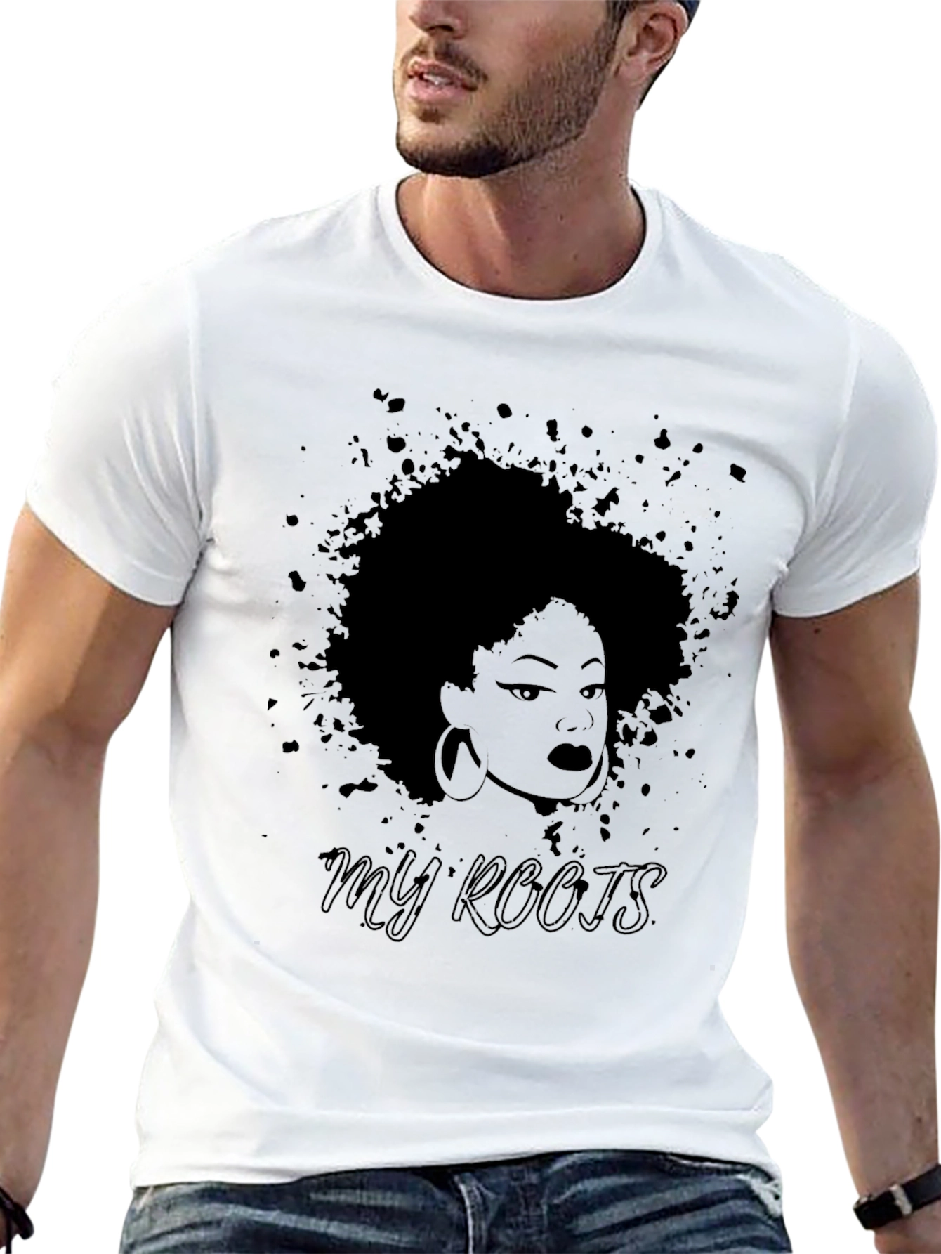 Camiseta Negra Mis Raíces con Diseño Afro