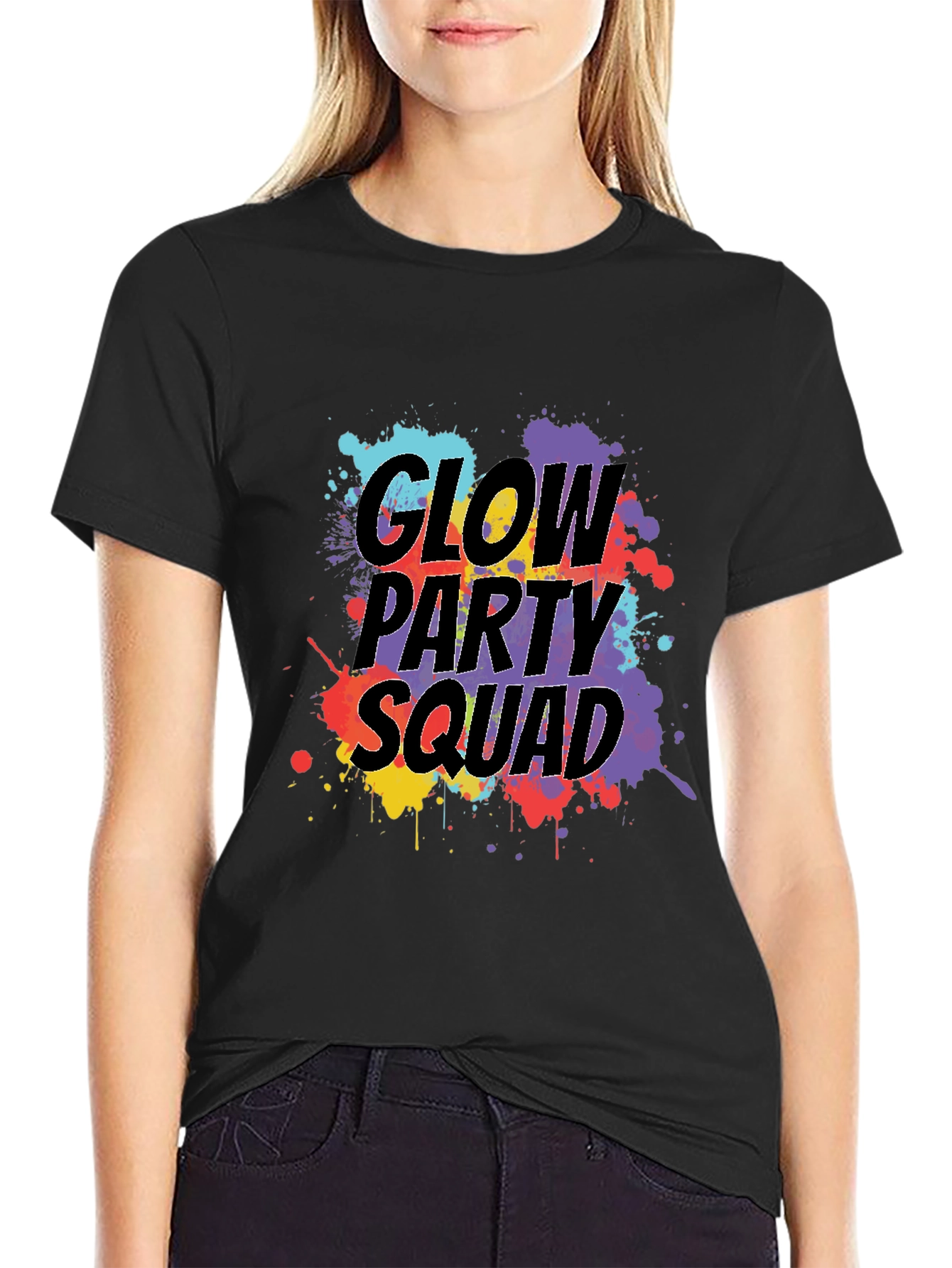 Camiseta Negra Glow Party Squad Divertida