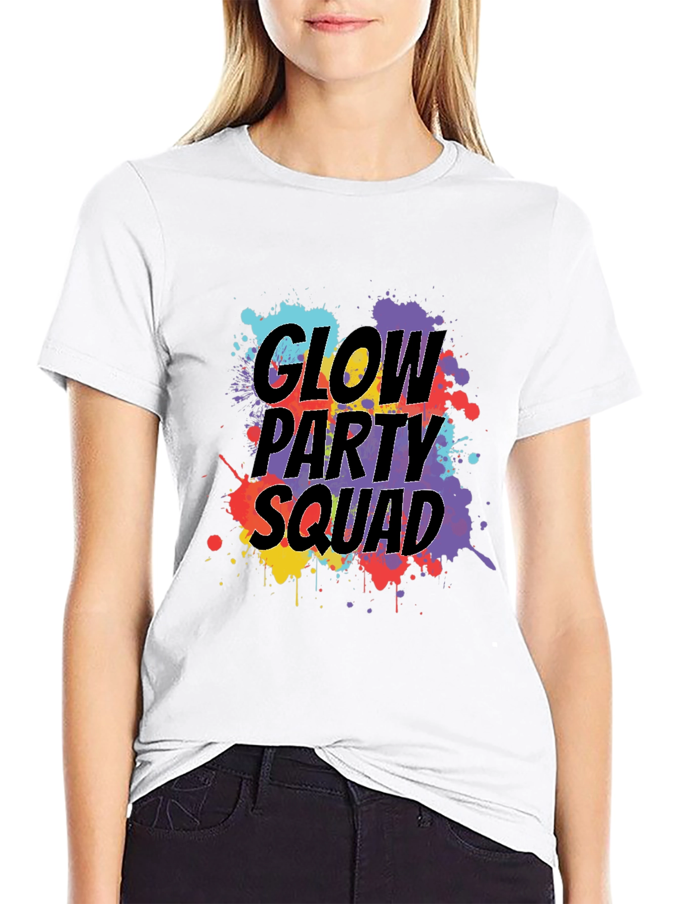 Camiseta Negra Glow Party Squad Divertida