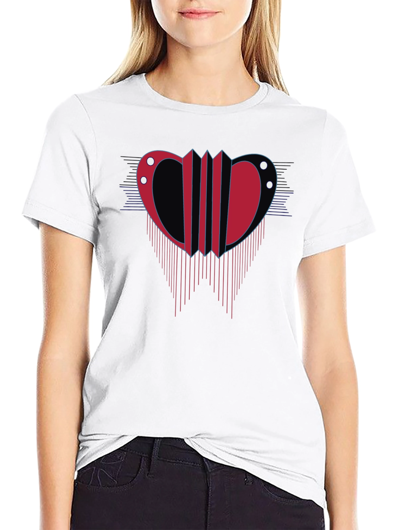 Camiseta Negra con Diseño Abstracto Rojo y Azul
