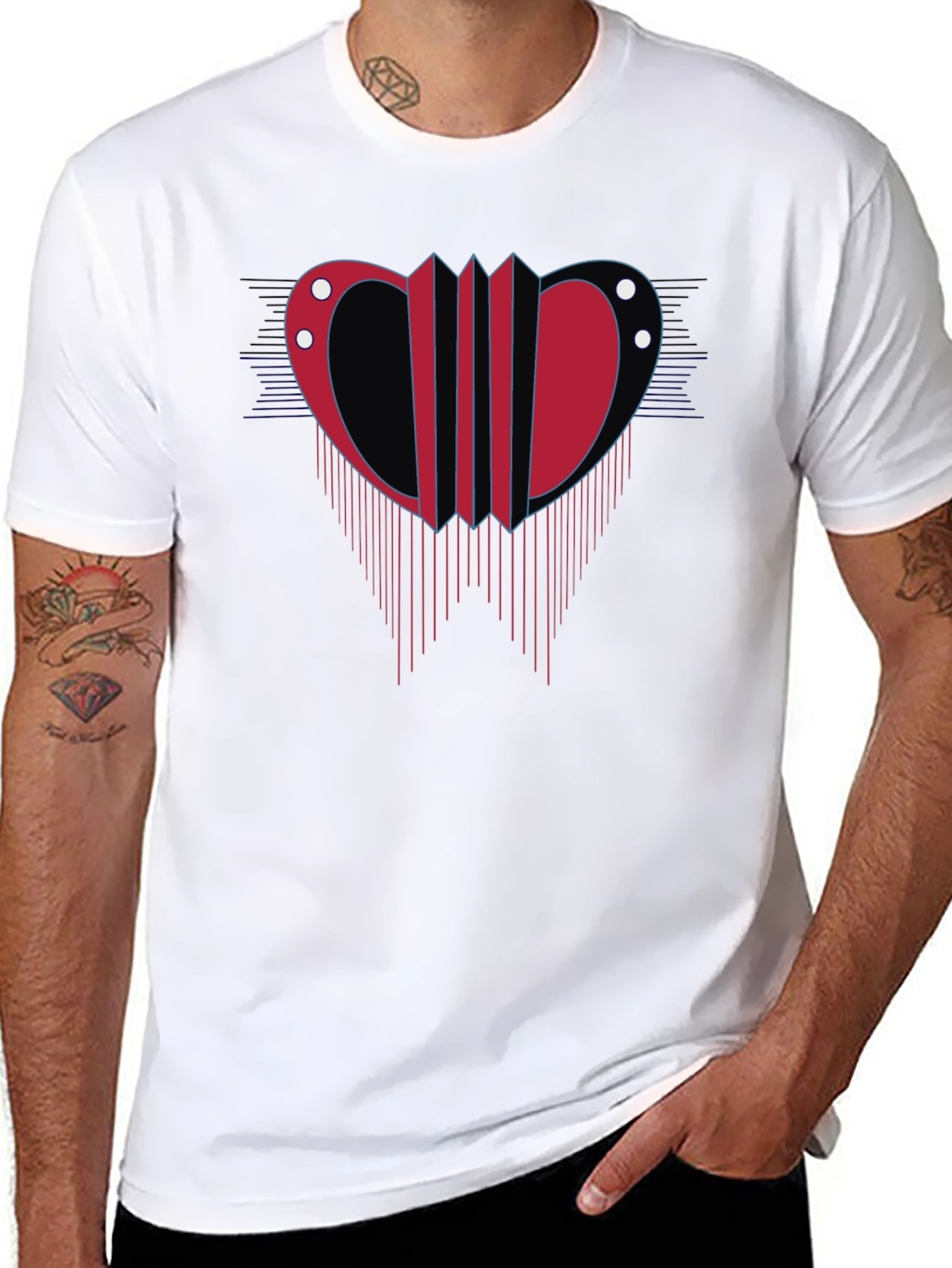 Camiseta Negra con Diseño Abstracto Rojo y Azul