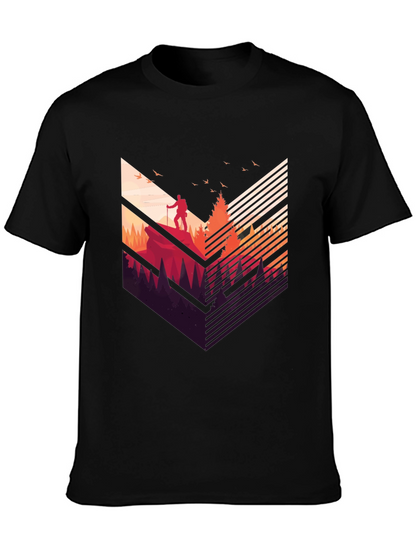 Camiseta Negra Hombre Diseño Aventurero Montaña