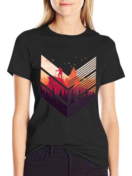 Camiseta Negra Hombre Diseño Aventurero Montaña
