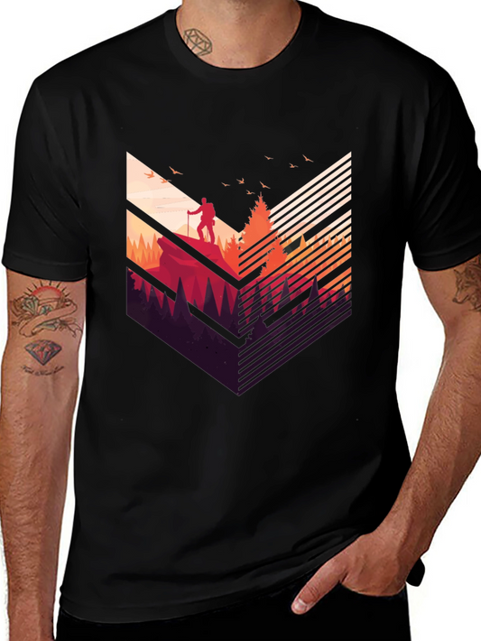 Camiseta Negra Hombre Diseño Aventurero Montaña