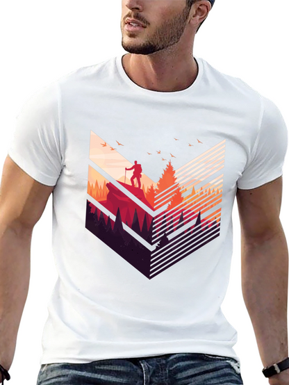 Camiseta Negra Hombre Diseño Aventurero Montaña