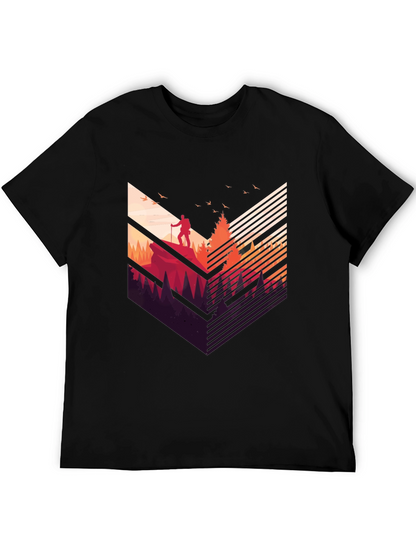 Camiseta Negra Hombre Diseño Aventurero Montaña