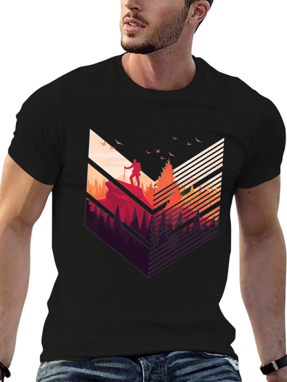 Camiseta Negra Hombre Diseño Aventurero Montaña