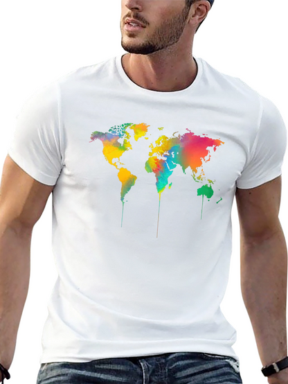 Camiseta Negra Mapa Mundial Acuarela
