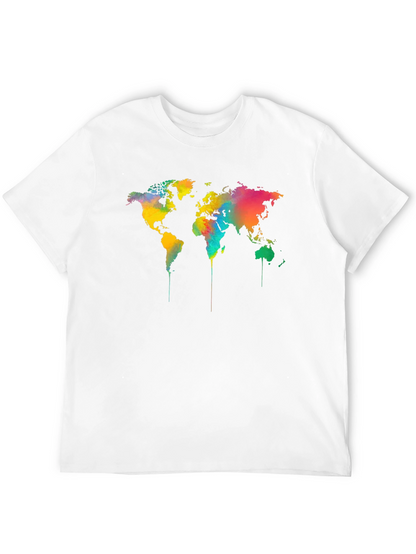 Camiseta Negra Mapa Mundial Acuarela