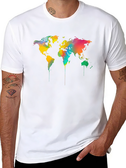Camiseta Negra Mapa Mundial Acuarela