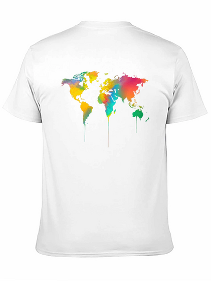 Camiseta Negra Mapa Mundial Acuarela