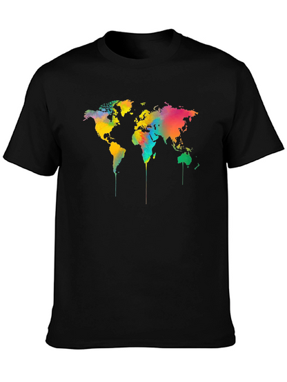 Camiseta Negra Mapa Mundial Acuarela