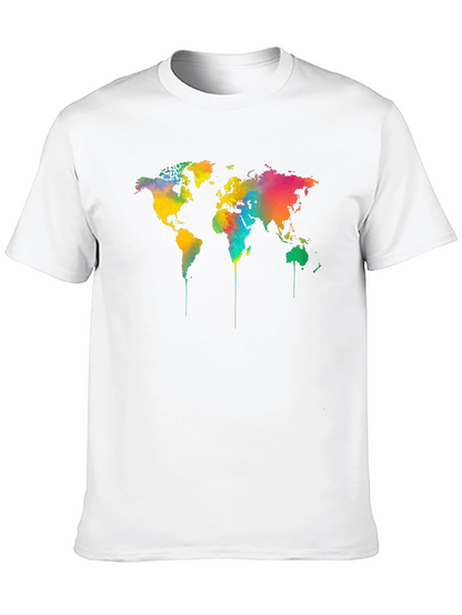 Camiseta Negra Mapa Mundial Acuarela