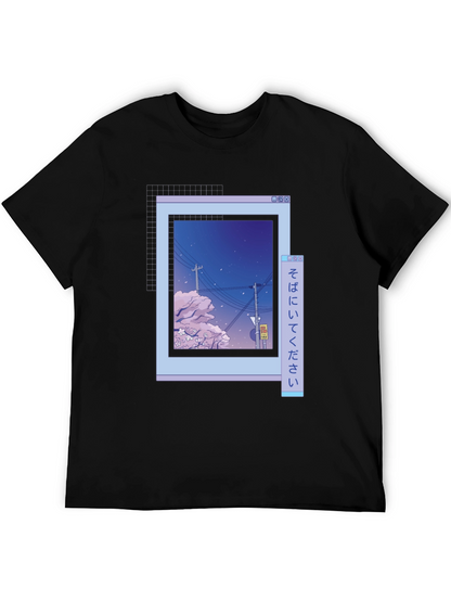 Camiseta Negra con Diseño Ventana Anime